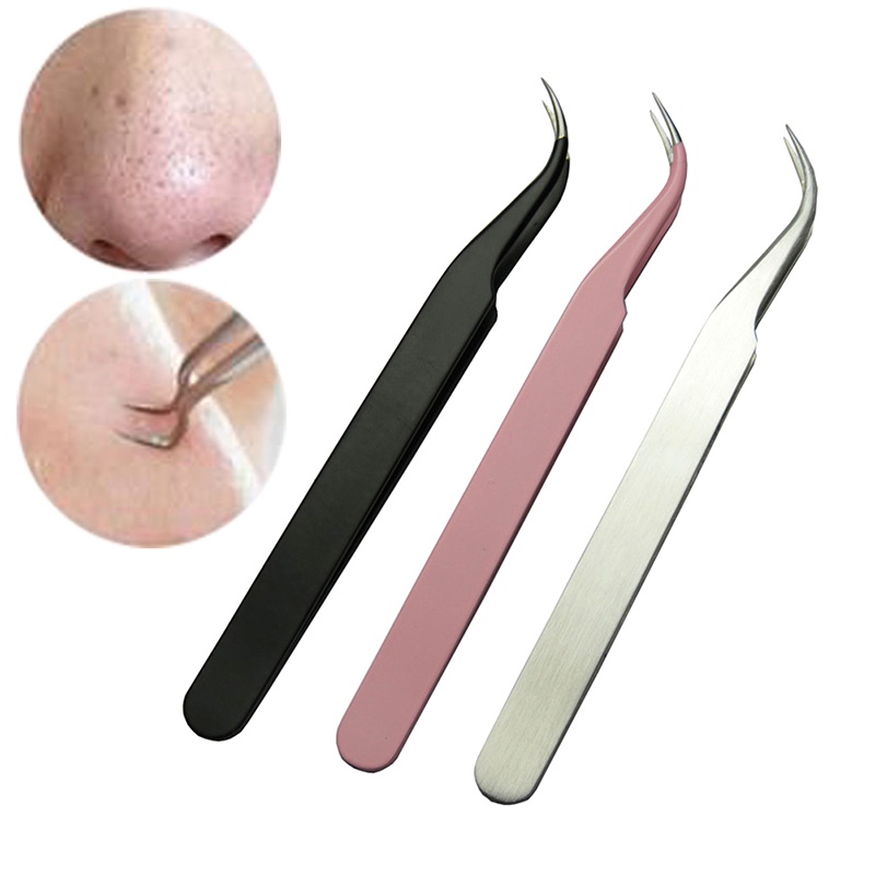 {LUCKID}Stainless blackhead acne remover bend clip tool comedone tweezer curved pimple