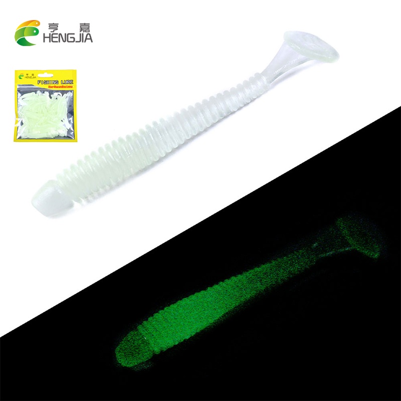 Hengjia 2 Kantong Umpan Pancing Softlure Bentuk Cacing Bahan Silikon Luminous