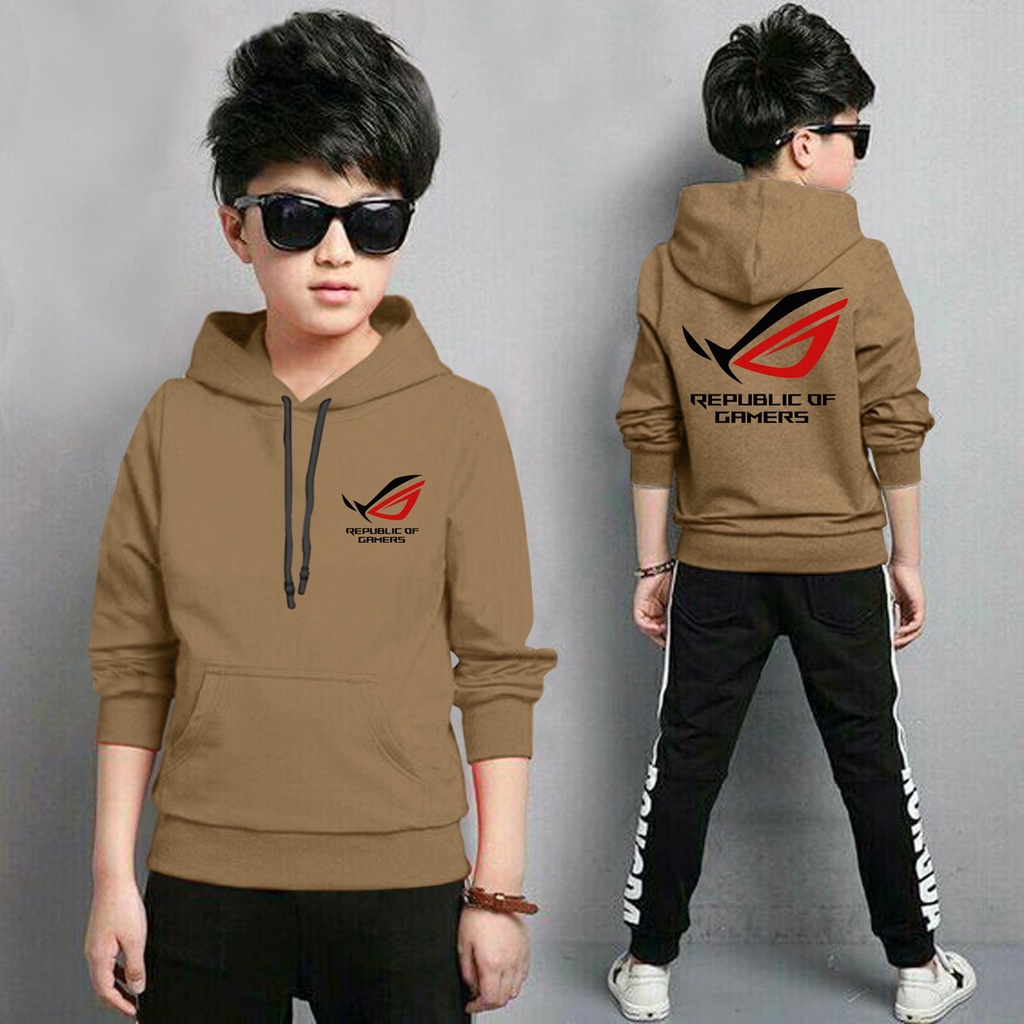 Jaket Anak Laki Laki/Jaket Anak Terbaru/Hoodie Anak Rog Gaming Bahan Fleece Tebal 4-11 TAHUN