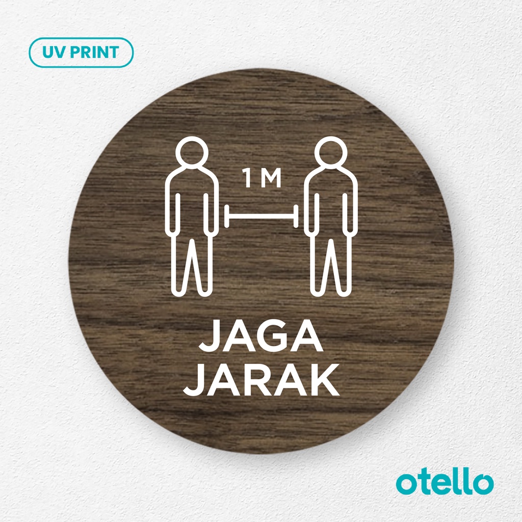 Signage Jaga Jarak Sign Board Papan Label Tempel Peringatan Ruang Kayu