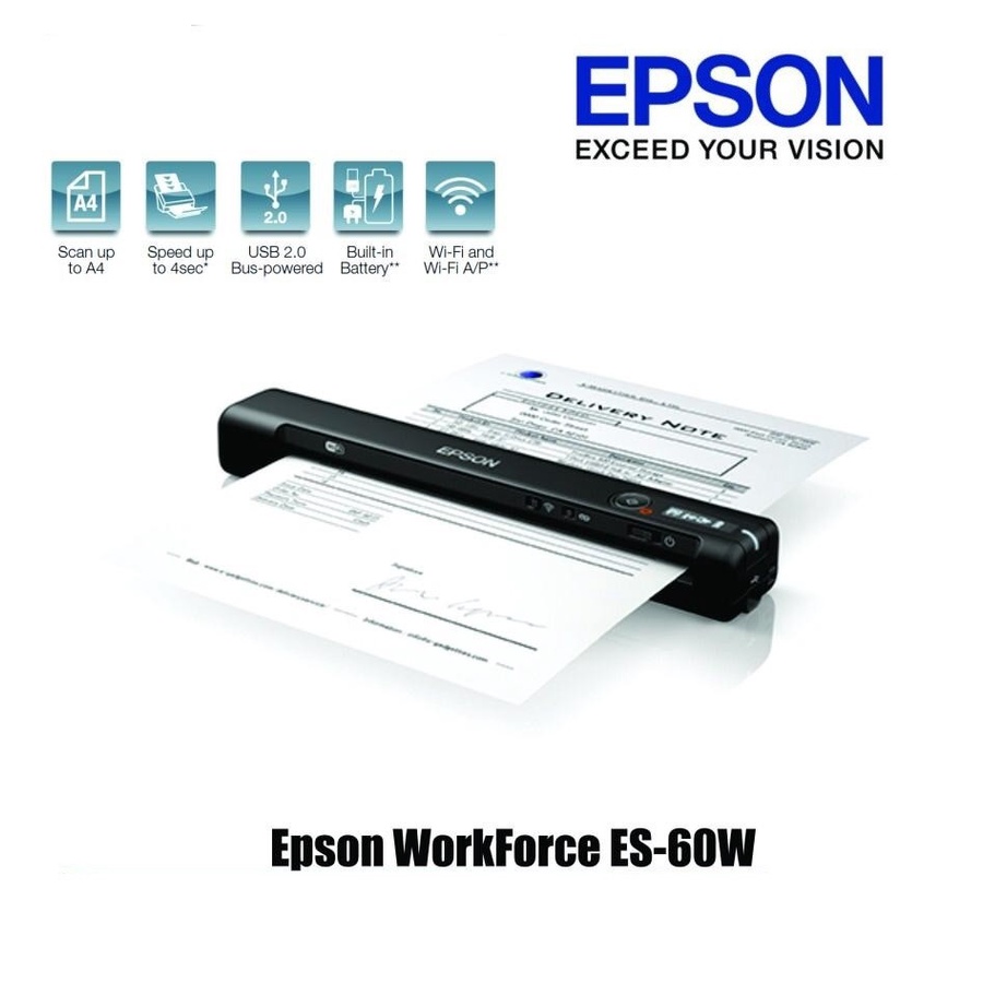 SCANNER EPSON WORKFORCE ES-60W ES 60W ES60W WIFI PORTABLE SHEETFED