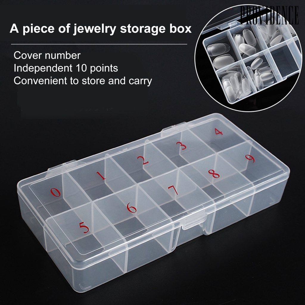 Providence Nail Tips Box with 10 Grids Multifunctional Transparent Nail Rhinestones Sequins Storage Container Nail Care Tool