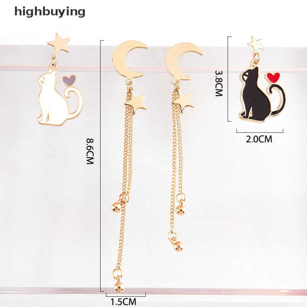 Hbid Anting Tusuk Asimetris Model Bulan / Bintang / Kucing Lucu Untuk Wanita