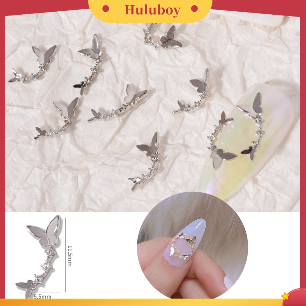 Huluboy Huluboy♡ 2pcs / Set Ornamen Kupu-Kupu Mini 3D Efek Kilau Untuk Manicure