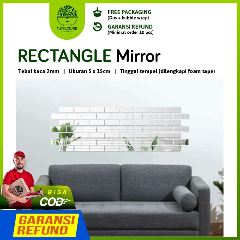 Kaca Cermin Rectangular 2mm ukuran 5 x 15cm
