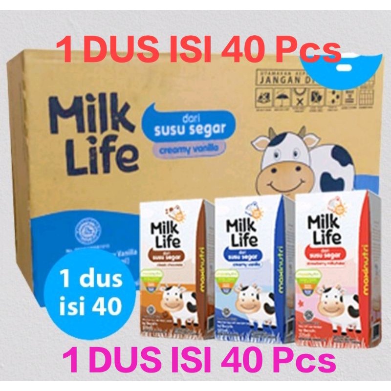 (1 Dus) Milk Life UHT 125ml Isi 40 Pcs ( Bisa di Mix Rasa)