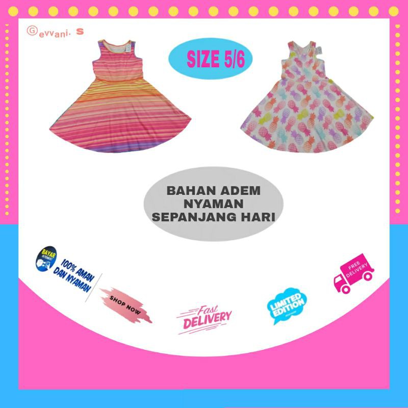 Dres Dress Anak Perempuan Dres Anak Cewek Cewe Murah Branded 5 /6 thn