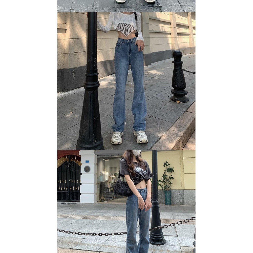 Suhao Perasaan Pinggang Tinggi dengan Tali Lurus Longgar Jeans Wanita Baru Terbungkus Celana【8Dikiri