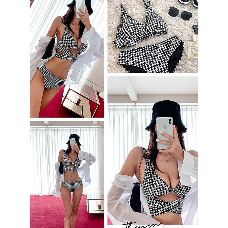 Bikini Swimsuit Gaya Korea Import Premium Quality Motif Hitam Putih Dalika