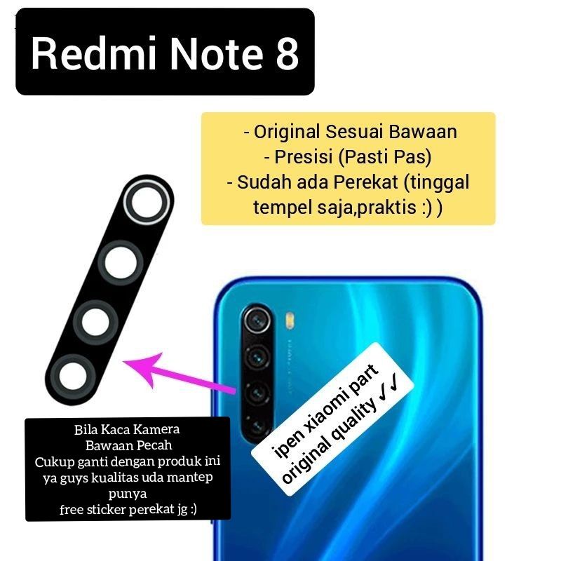 Kaca Lensa Kamera Redmi Note 8 Original Camera Xiaomi Lens Belakang Lense TFP