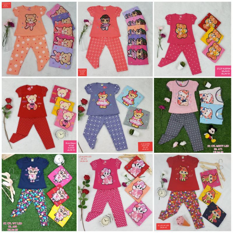 SETELAN BAJU ANAK PEREMPUAN LENGAN PENDEK CELANA PANJANG 2-6 TAHUN  MOTIF RANDOM