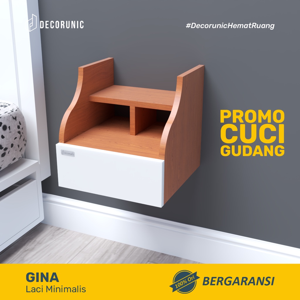 Decorunic Bedside Wall Drawer Laci Dinding Gantung Tempel Dinding