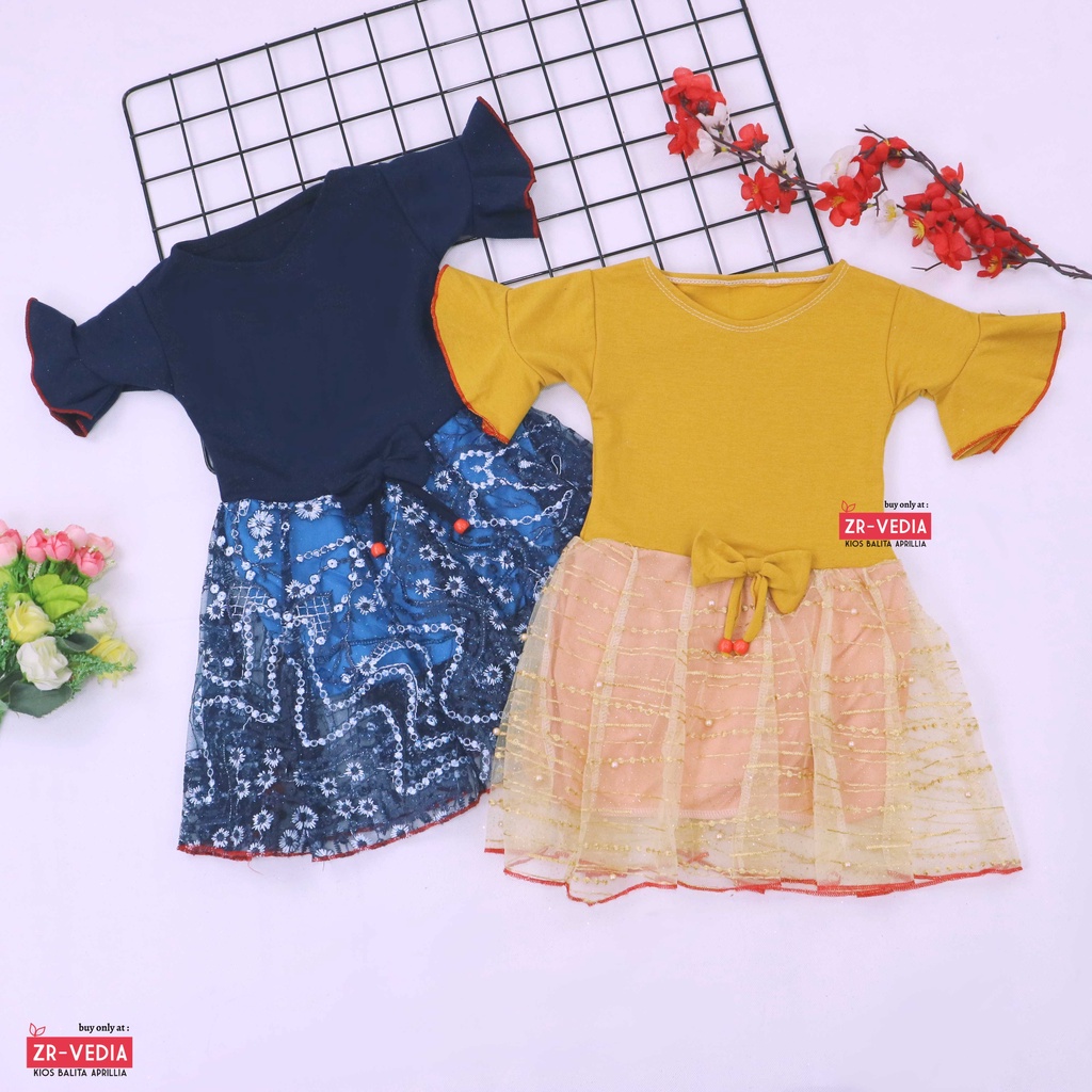 Dress Brokat Laura uk 5-6 Tahun / Dres Baju Anak Perempuan Motif Gaun Brukat Pesta Import Quality