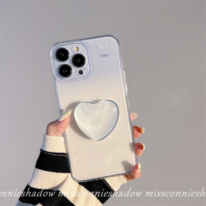 IPHONE Case Kompatibel Untuk Iphone11 13 12 14 Pro Max7 8 Plus 6 6S Plus XR X XS MAX SE 2020mani Lucu Lover Heart Ring Holder Stand Bracket Back Case Transparan Biru Gradasi Soft TPU Cover