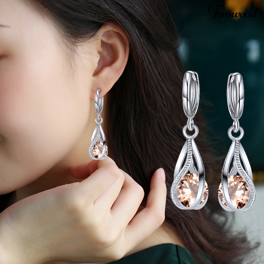 3pcs / Set Anting Dan Kalung Kristal Imitasi Untuk Wanita