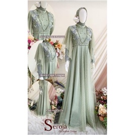 Zaina Dress Baju Gamis Brukat Tile Remaja Dewasa Seragam Pesta Wanita Muslim - Sage Green Hijau Sage