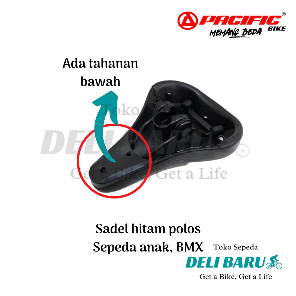 Pacific Sadel BMX hitam polos Jok motif karbon sepeda anak, BMX