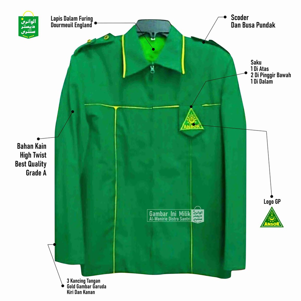 Jasket | Semi Jas | Jas Gerakan Pemuda ( GP ) Ansor | Nahdlatul Ulama | NU | Resmi Original