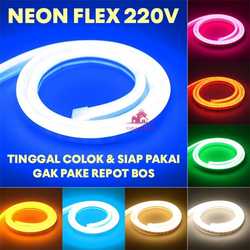 Paket Lampu LED Neon Flex 220V Lengkap Tinggal Colok / HK-5066 Strip Flexible IP65 WATERPROOF