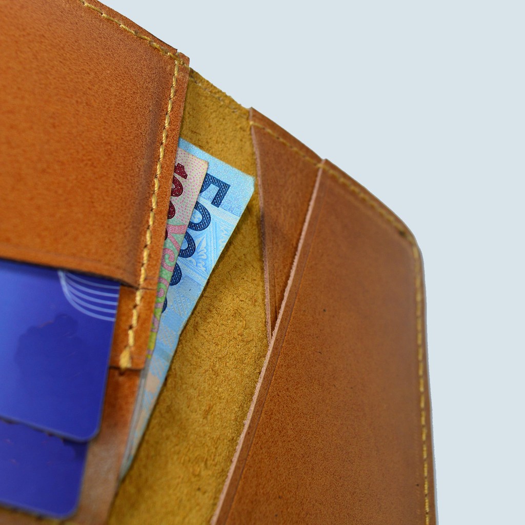 dompet kartu lipat kulit asli unik simpel slim - minimalis wallet tan