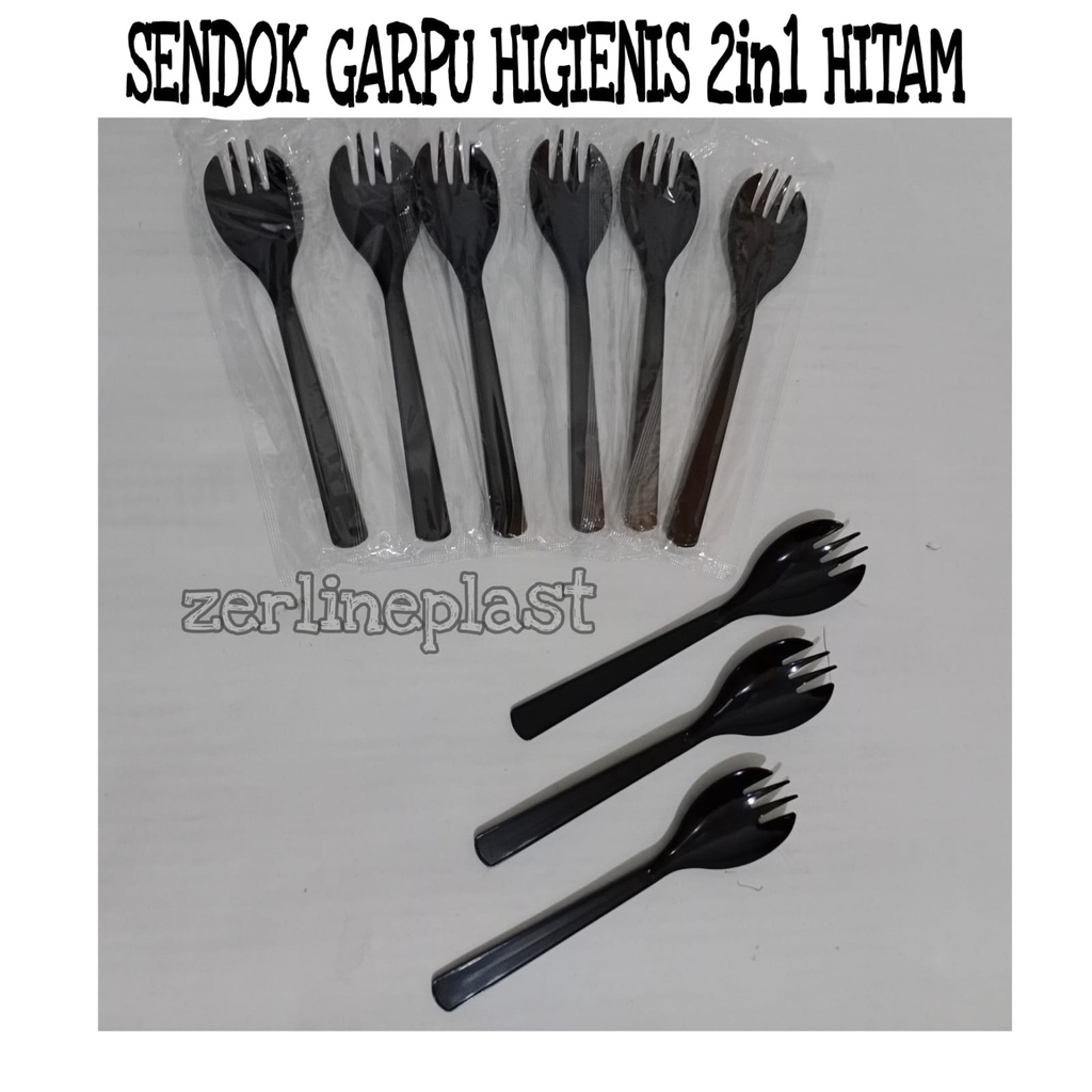 Sendok Garpu STYRER 2in1 Plastik - HITAM Food Grade @10pcs