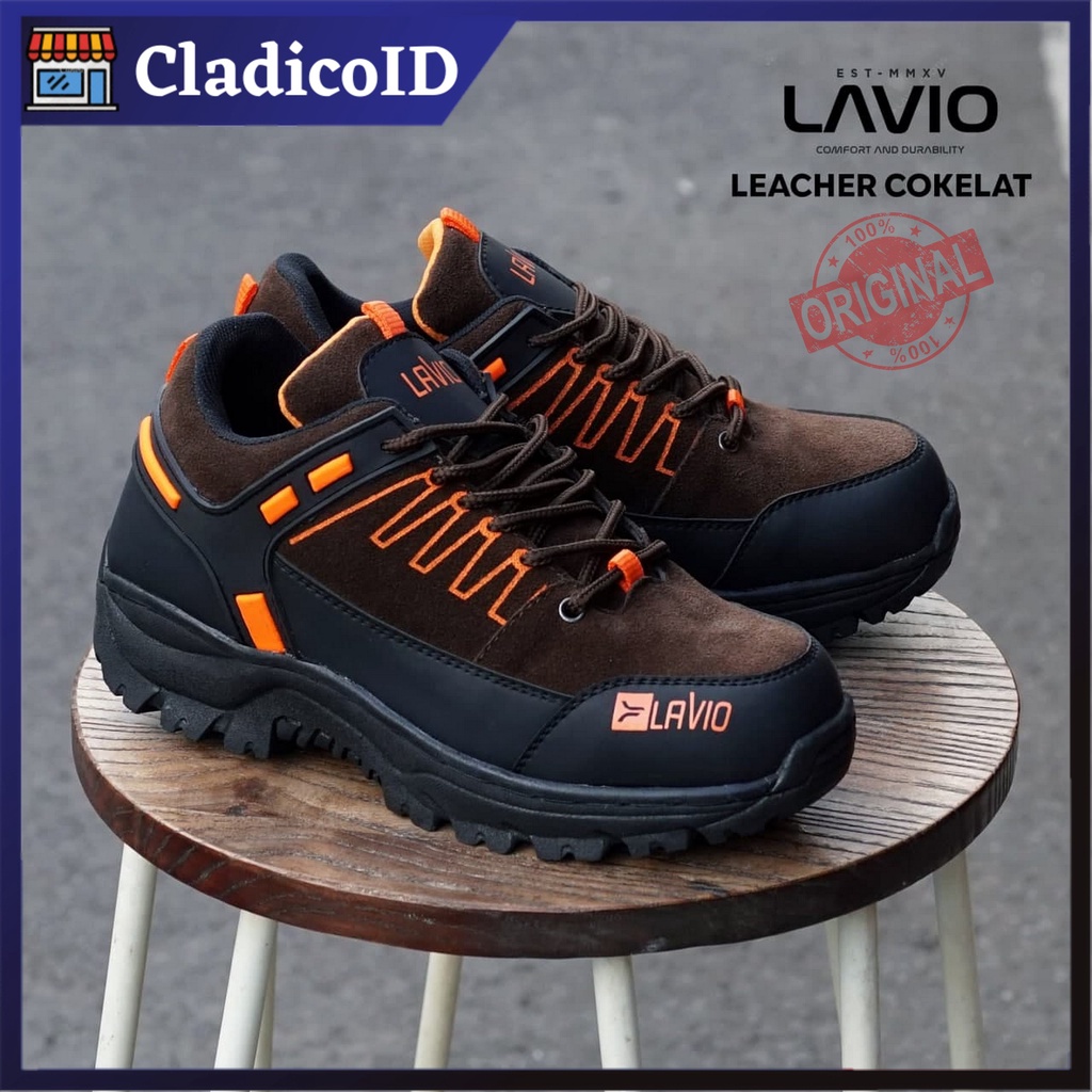 Sepatu Gunung Boots Low dengan Safety Ujung Besi Kerja Lapangan Outdoor Proyek Sefty Shoes Bagus Original Keren Model Terbaru Lavio Leacher