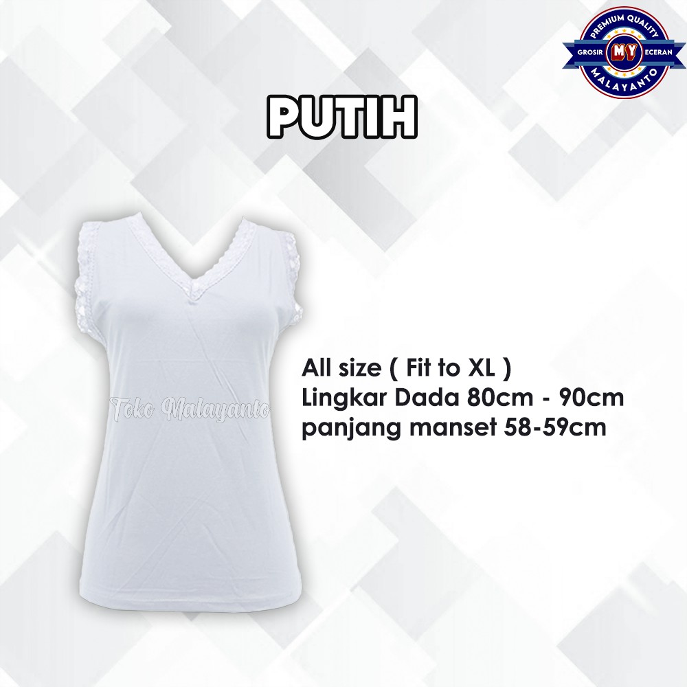 Tank Top Renda Kerah V Polos Warna Ukuran All size Ready Stok!!-Putih