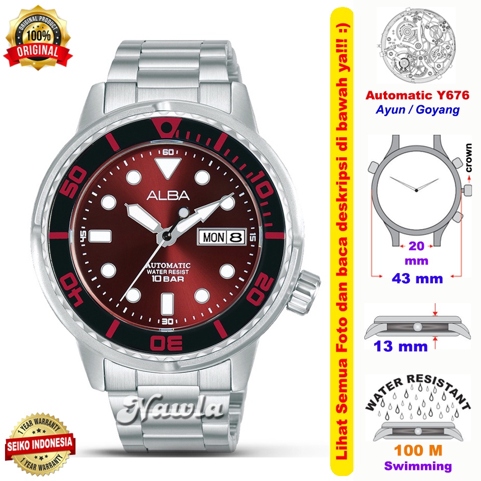 Alba Automatic AL4265X1 Tuna Maroon - Jam Tangan Pria AL4265