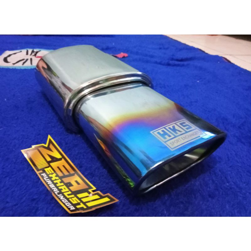 (TERMURAH) Knalpot Racing mobil hks kotak/ turbo  / knalpot hks oval biru  , kijang, inova, brio, gr