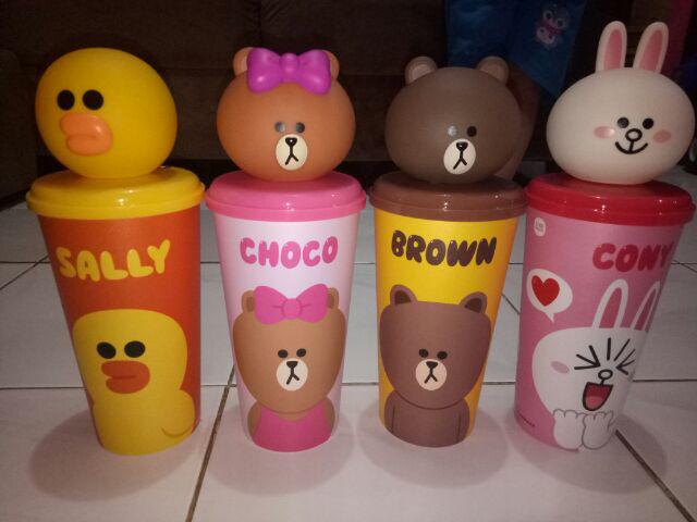 Ready Stok - Tumbler Line - Tumblr Line Cinemax  - Paket Sedotan  - Tumbler Line Cony Brown