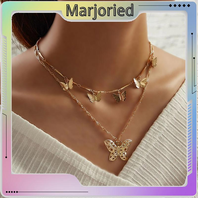 Fashion Kalung Multilayer Kalung Kupu-kupu Liontin Aksesoris Wanita Kalung Perhiasan Aksesoris-MJD