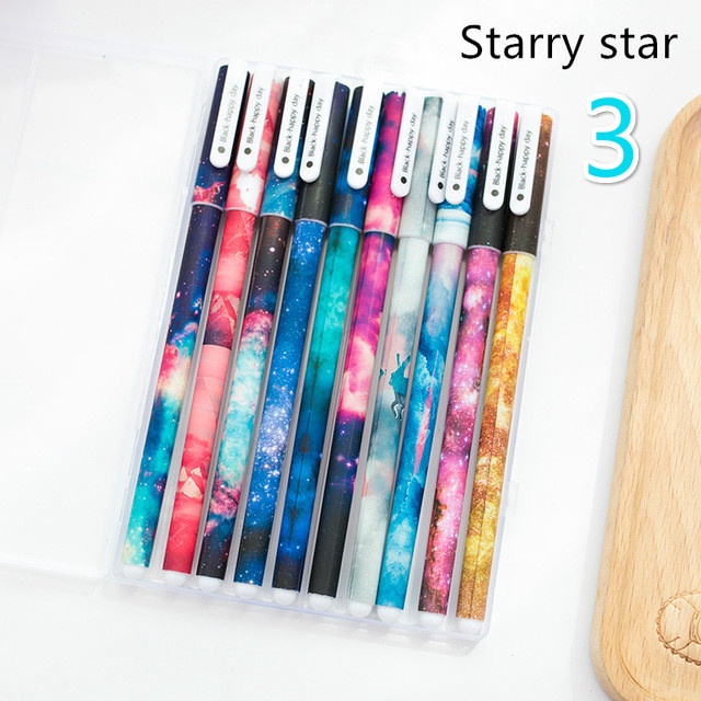 10 Pcs Black 0.5mm Gel Pen Flower Starry Star Pen For Writing Signature Stationery Office School Supply