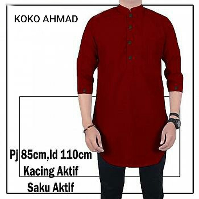 Terbaru.. Taqwa / Baju Koko Tamer Exclusive 2020 Tipe Swedia TD423 [ Ahmad Maroon Sc] Pria Katun M