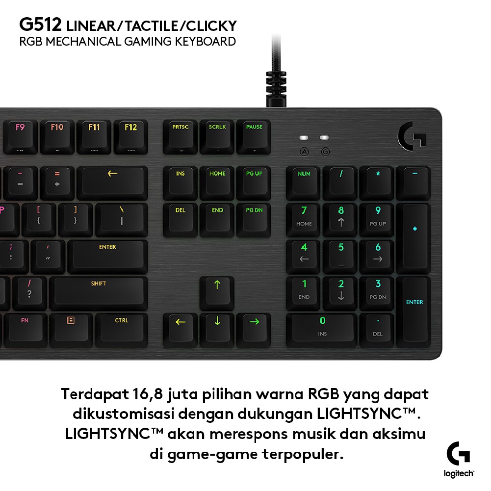 Logitech G512 Keyboard Gaming Mechanical RGB Lighting - Clickly Blue-5