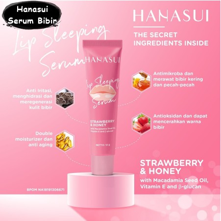 Hanasui Lip Sleeping Serum Strawberry, Lipcream,Lip Cream Boba Edition Bpom