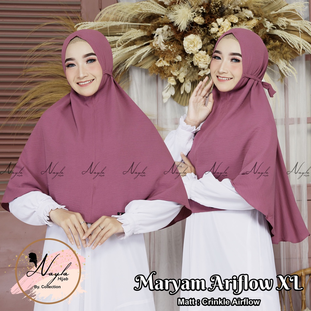 Jilbab Bergo Maryam Tali Crinkle Airflow Premium Size L,XL Kerudung Instan Tali Airflow Anti Kusut Nayla Hija'b