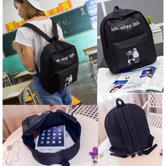 Tas Ransel Printing Kanvas Korea Tas Laptop Untuk Pria Wanita Remaja