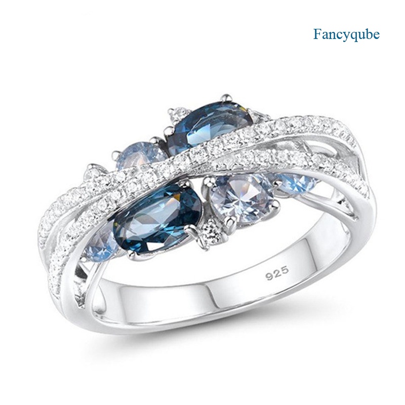 Cincin Sterling Silver 925 Model Silang Dengan Sapphire Biru Untuk Wanita