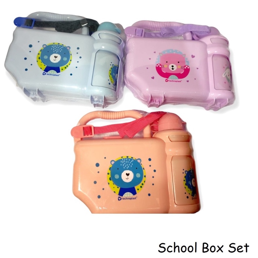 Tempat minum dan kotak makan school box set Karakter edisi anak - random colour