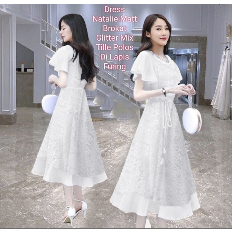 Dress Wanita Midi Model Terbaru Matt Brokat/Dress Natalie Size L-XL-XXL Dress Pesta Dan Acara Natalan Wanita Kekinian Viral