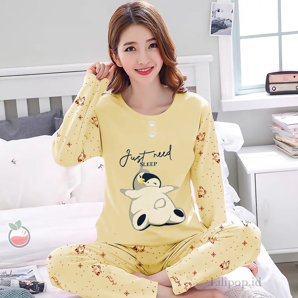 Lilipop.id  Baju Tidur Wanita Need Sleep Celana Panjang PP Allsize Lengan Panjang Baby Doll Bahan Kaos dewasa