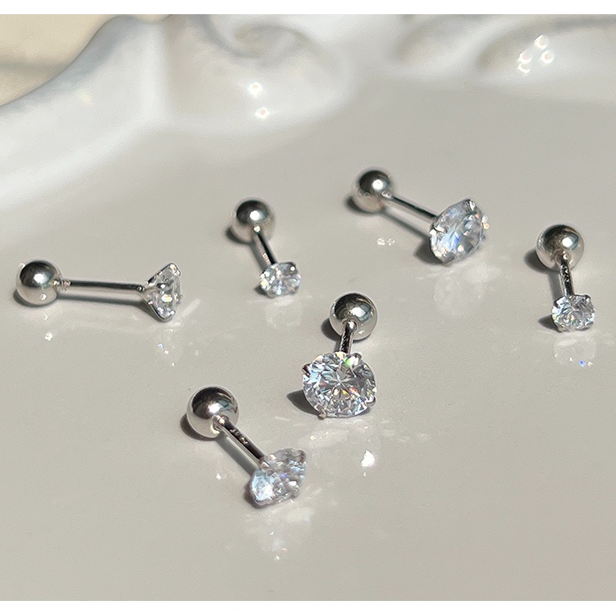 Anting Stud Bahan S925 Sterling Silver Ukuran 3 / 4mm Untuk Pemakaian Sehari-Hari