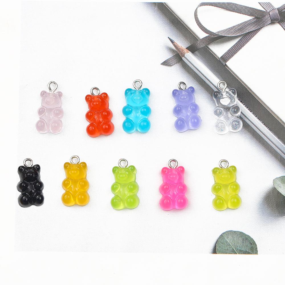 CHARMS 8 / 10pcs Liontin Bentuk Beruang Permen Bahan Resin Untuk Aksesoris Perhiasan Anting Kalung Gantungan Kunci