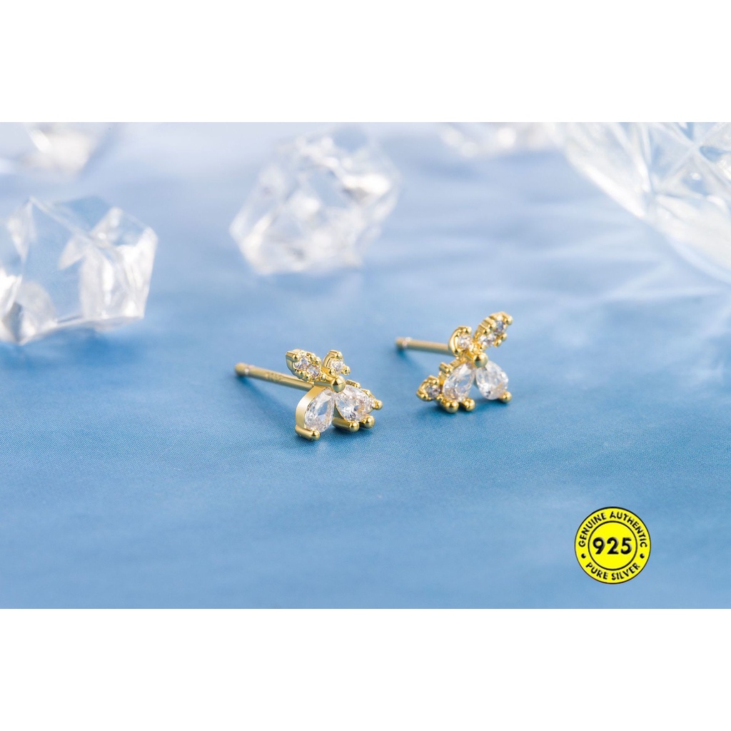 Anting Bahan Sterling Silver Aksen Zircon Untuk Wanita