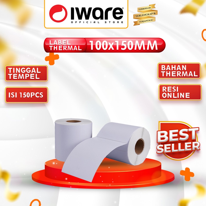 

Iware Kertas Label Sticker barcode thermal 100x150mm isi 150 tinggal tempel