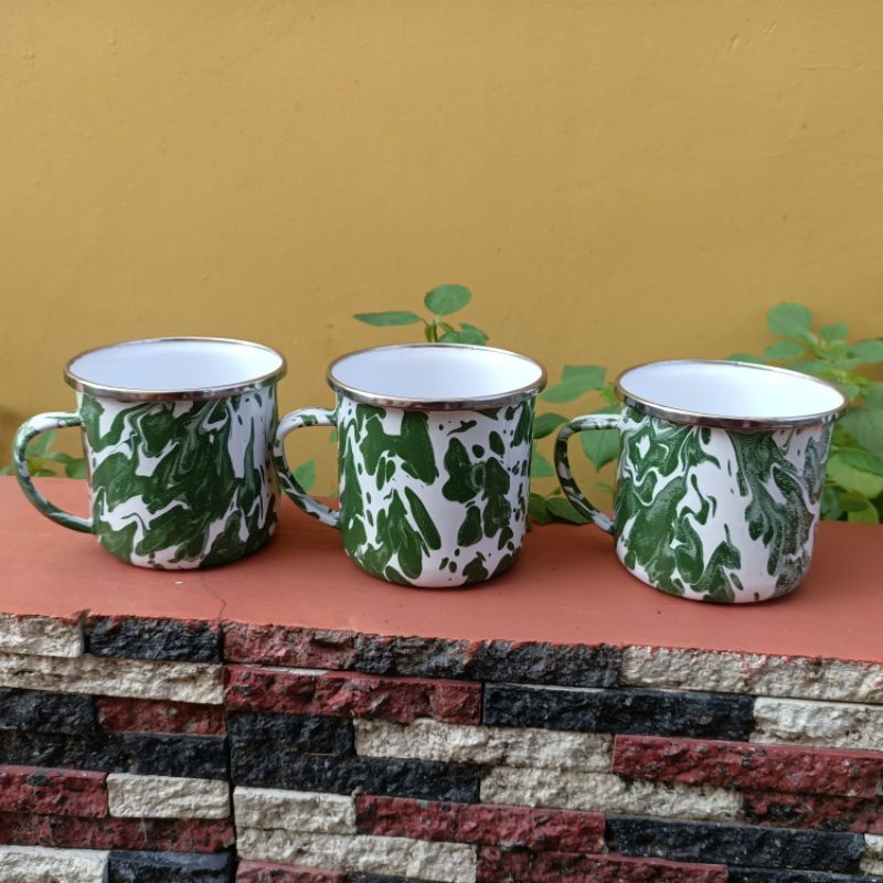 mug jaduel blirik loreng  hijau premium / mug enamel Benyamin / mug vintage  / mug kaleng hijau 9 cm