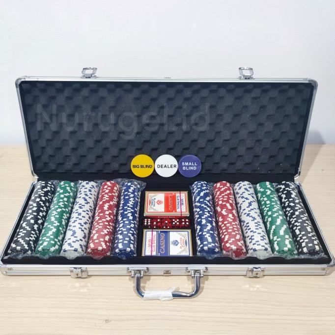 Poker Chip Coin Koin Set 500 Pcs Plastic + Alumunium Case Texas Holdem Terbaru