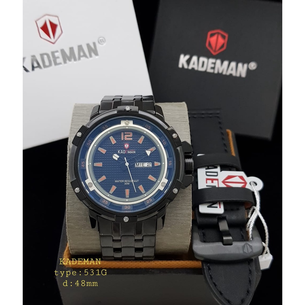 JAM TANGAN RANTAI PRIA KADEMAN TYPE 531G/ JAM TANGAN KADEMAN PRIA TYPE 531G/KADEMAN PRIA TANGGAL HARI D:48mm FREE BOX + KALAF