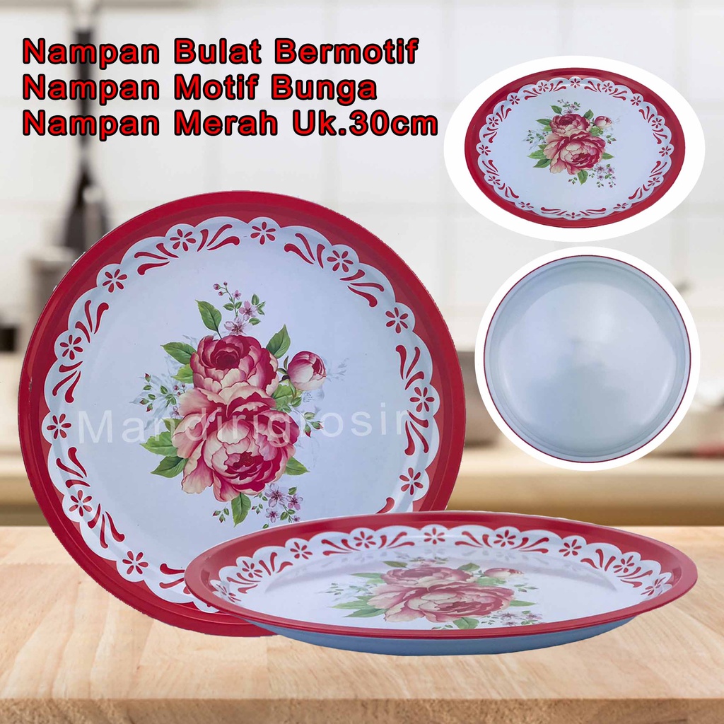 Nampan Bulat / Nampan Motif / Kembang bunga Merah / Uk.30cm