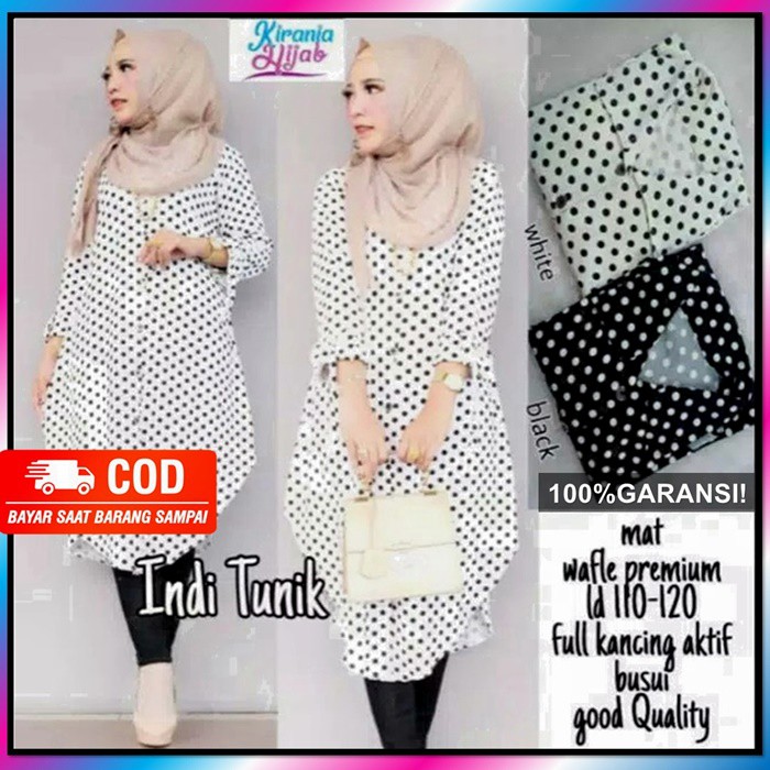 Indi Atasan Tunik Wanita Motif Polkadot Remaja Kekinian Import Premium Terbaru Murah